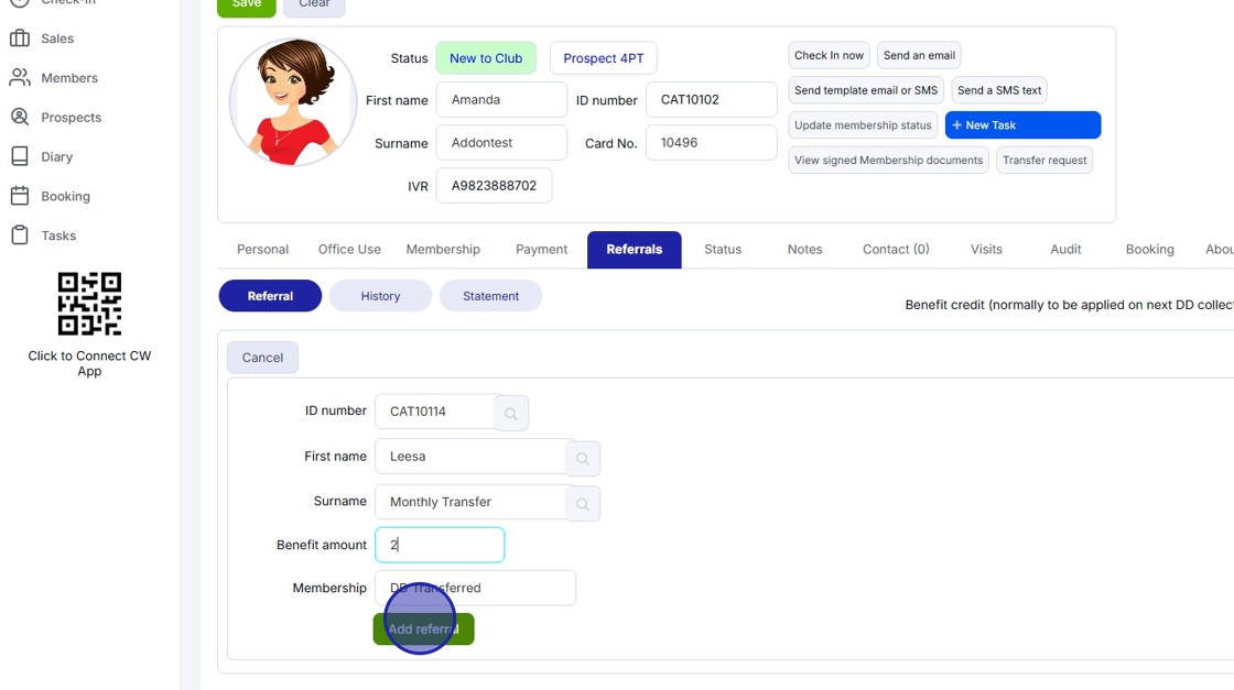 Members - Adding a referral to an existing member