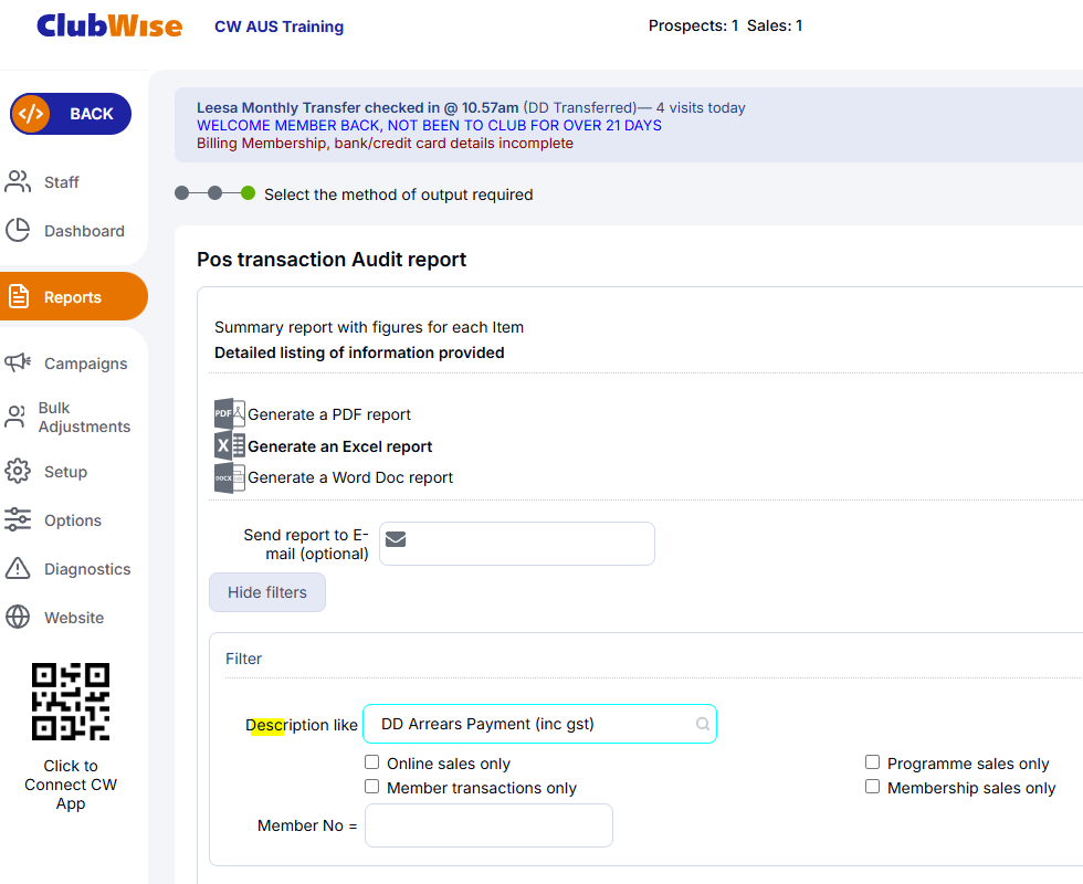 FAQ How to report on Arrears Payments Collected in ClubWise