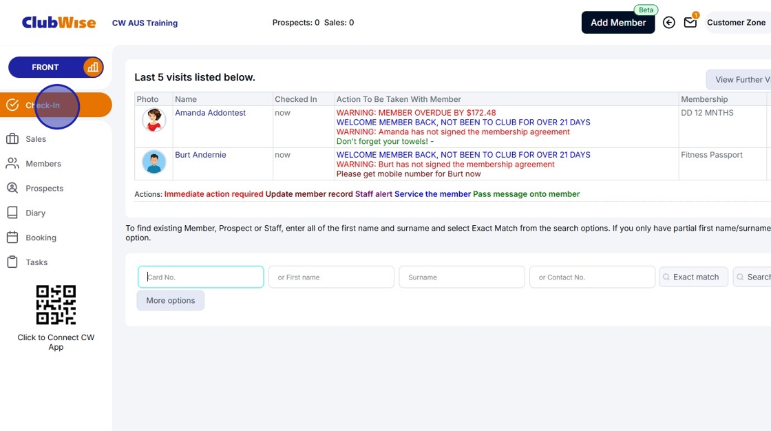 Check In - ClubWise Check In and Member Visits