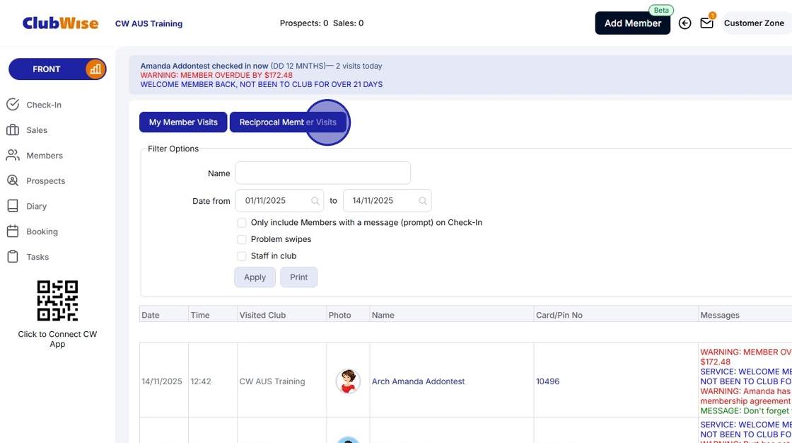 Check In - ClubWise Check In and Member Visits