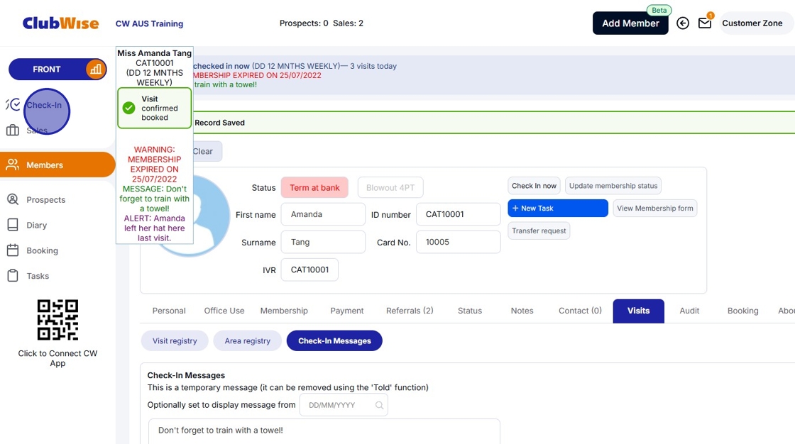 Check In - ClubWise Check In and Member Visits