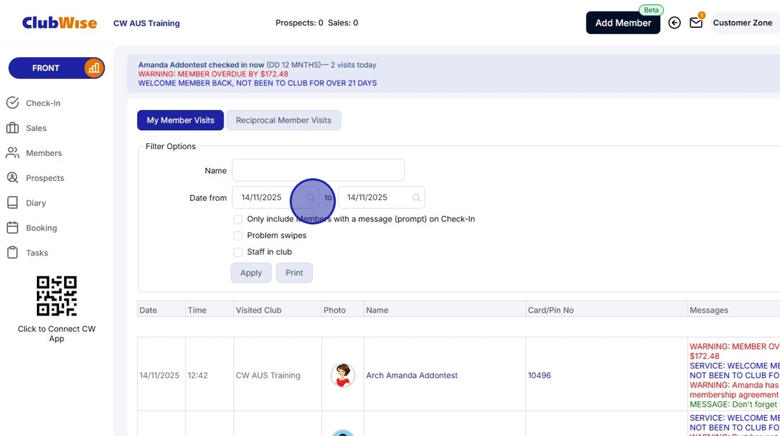 Check In - ClubWise Check In and Member Visits
