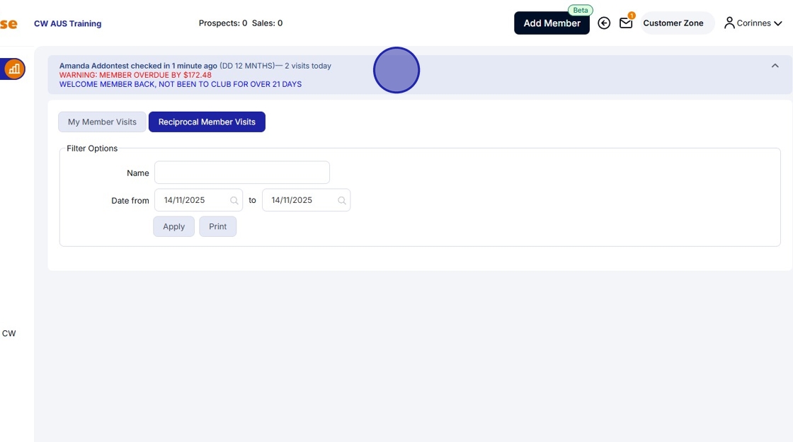 Check In - ClubWise Check In and Member Visits