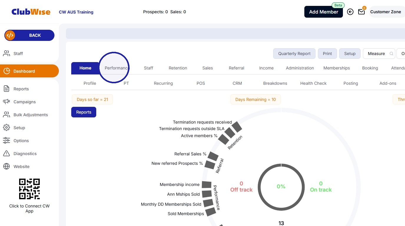 Dashboard - Setting Targets