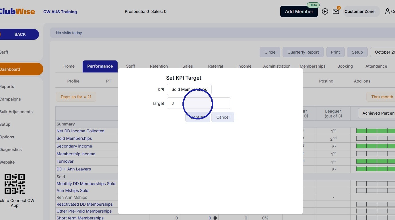 Dashboard - Setting Targets