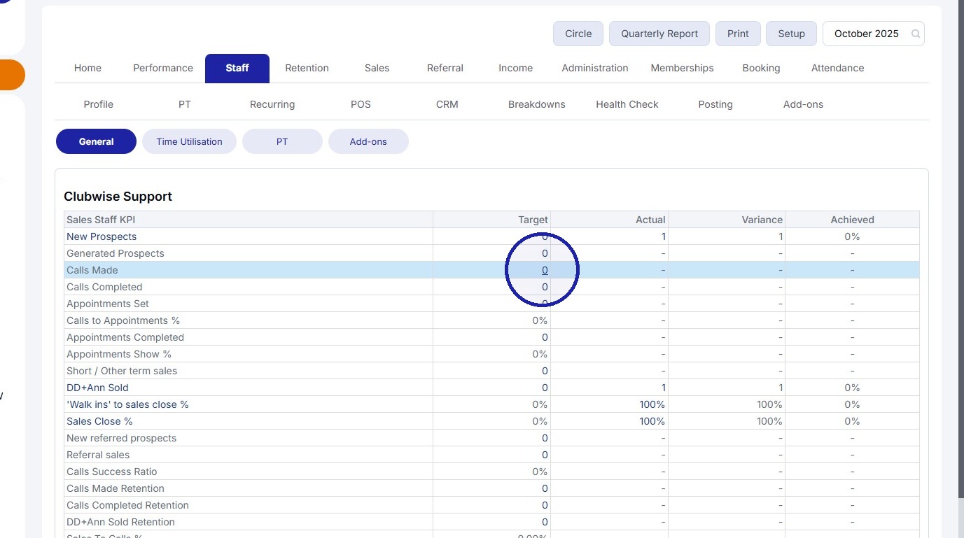 Dashboard - Setting Targets